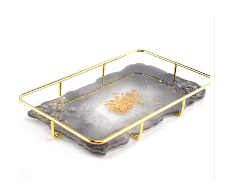 Rectangular Gold Metal Tray Holder for Epoxy Resin Crafting, 321x181x43mm
