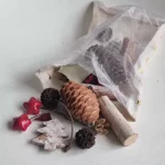 Natural Decorative Pouch with Pinecones, Fir Branches, and Berries