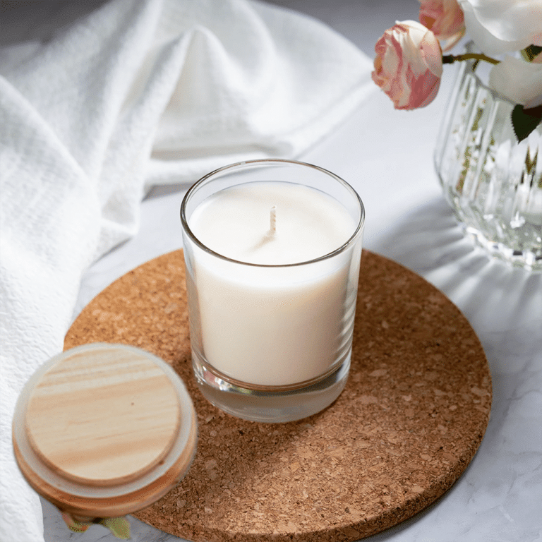 Transparent Glass Candle Container with Wooden Lid for Candle Making