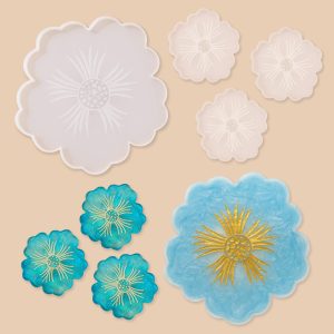 Large Flower Silicone Mould Set with 3 Coasters – For Resin Casting